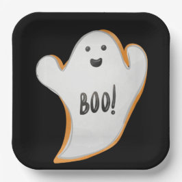 SCHWARZ MIT WEISS UND ORANGE HALLOWEEN GHOST PAPPTELLER