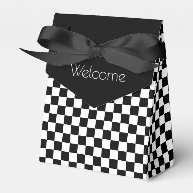 Schwarz mit weißem Karo Geschenkschachtel (Vorderseite)