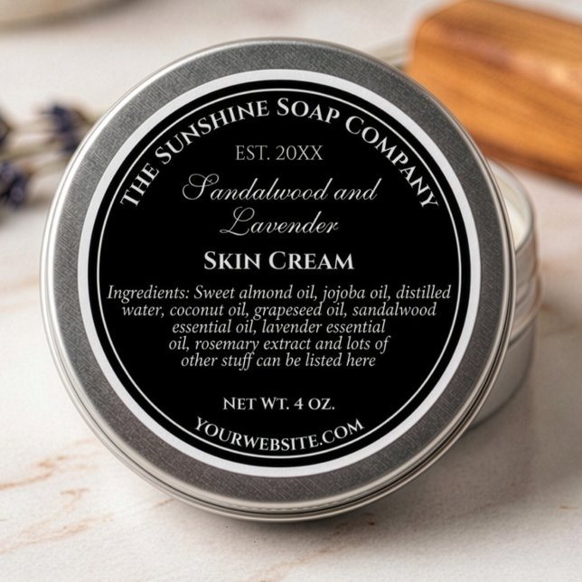 Schwarz mit weißem Text Kosmetik Jar Lid Label 2.5 (Von Creator hochgeladen)