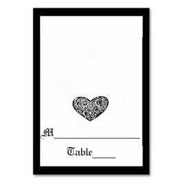 Schwarz mit weißem Wirblem Herzen - Escortkarte Tischnummer