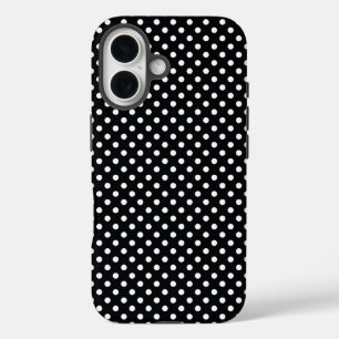 Schwarz mit weißen Polka-Punkten iPhone 16 Hülle