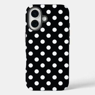 Schwarz mit weißen Polka-Punkten iPhone 16 Hülle