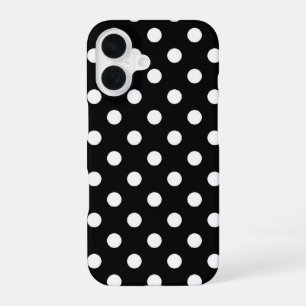 Schwarz mit weißen Polka-Punkten iPhone 16 Hülle
