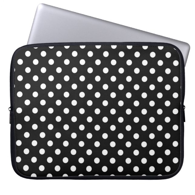 Schwarz mit weißen Punkten Laptopschutzhülle (Vorderseite)