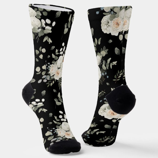 Schwarz mit weißer Hochzeit Blumenmuster Socken (Gewinkelt)