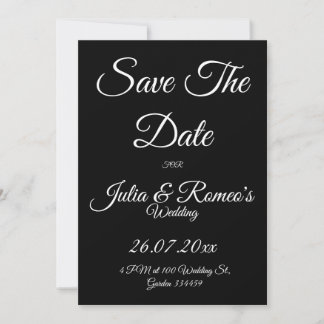 Schwarz mit weißer Schrift Save the Date Karte