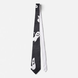 Schwarz mit White Flying Ghosts Halloween-Krawatte Krawatte