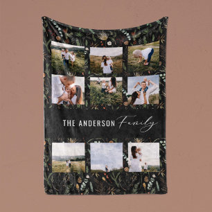 Schwarz modern 9 Foto Wasserfarbe botanische Blüte Fleecedecke