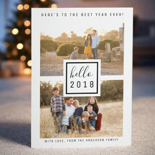 Schwarz-Modern-Doppel-Foto-Neujahrskarte Feiertagskarte