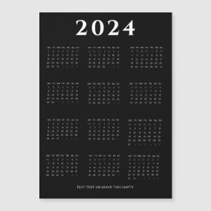 Schwarz, modern, Minimalistisch 2024 Kalender Magnetkarte