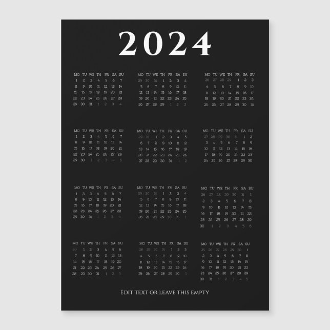 Schwarz, modern, Minimalistisch 2024 Kalender Magnetkarte (Vorderseite)