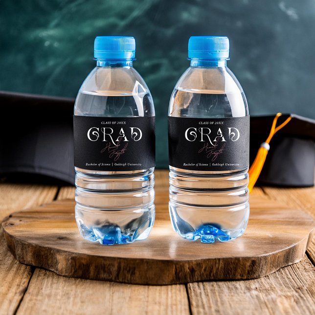 Schwarz-modern Minimalistisch | Graduierungspartei Wasserflaschenetikett (Von Creator hochgeladen)
