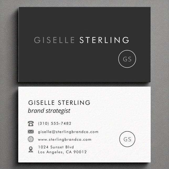 Schwarz-Modern-Minimalistisch-Monogramm Visitenkarte (Von Creator hochgeladen)