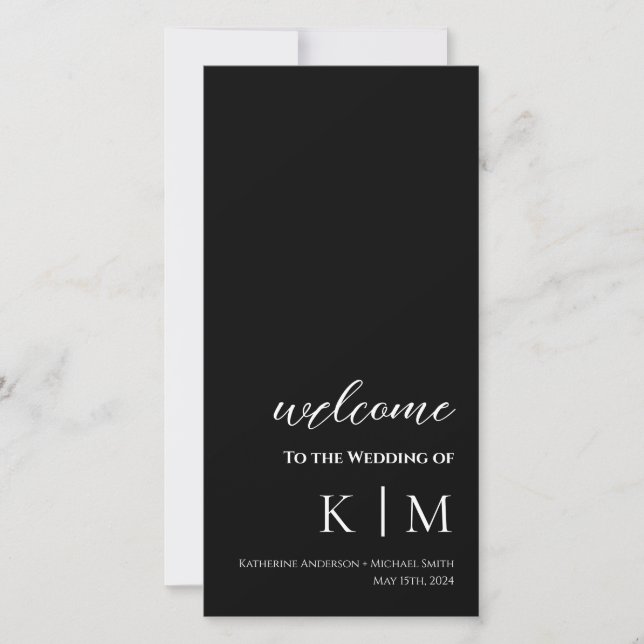 Schwarz-modern- Monogramm-Hochzeitsprogramm - (Vorderseite)