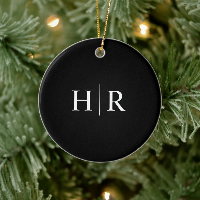 Schwarz-Modern-Monogramm Keramik Ornament (Baum)