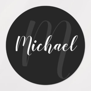 Schwarz-Modern-Script-Personalisiert-Monogramm und Etiketten