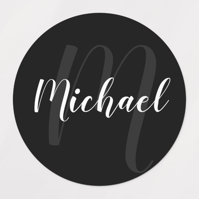 Schwarz-Modern-Script-Personalisiert-Monogramm und Etiketten (Design 1)
