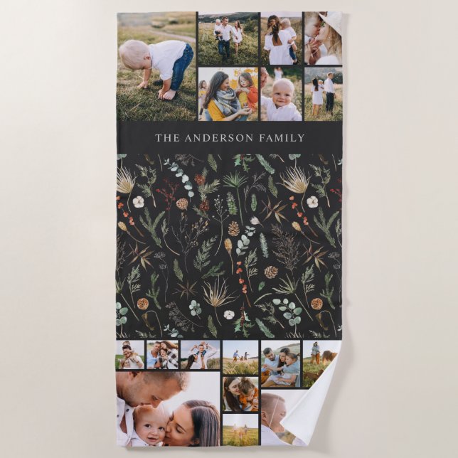 Schwarz, modern und elegant 17 Foto botanische Pam Strandtuch (Vorderseite)