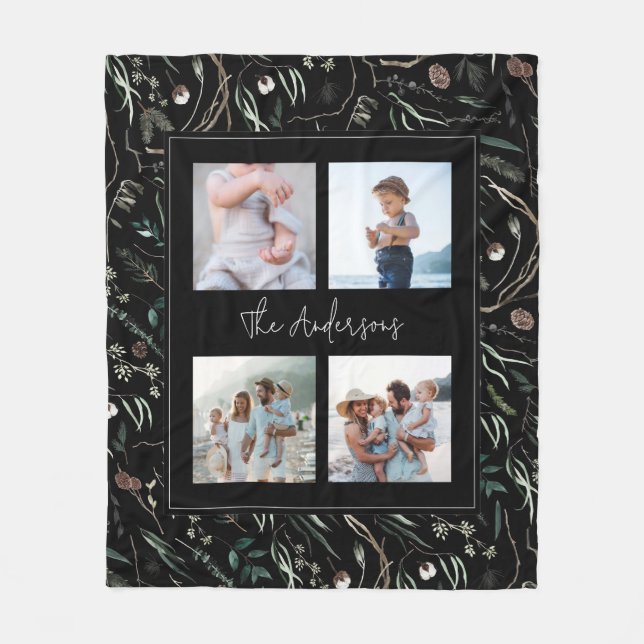 Schwarz, modern und elegant, botanisch, 4 Foto Fleecedecke (Vorderseite)