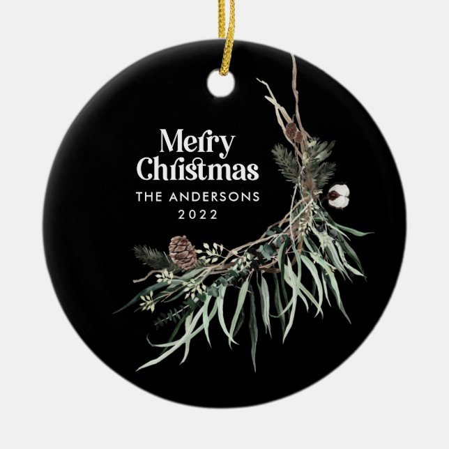 Schwarz, modern und elegant, botanisch keramik ornament (Vorne)