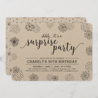 Schwarz | Moderne Blumenüberraschung 50. Geburtsta Einladung