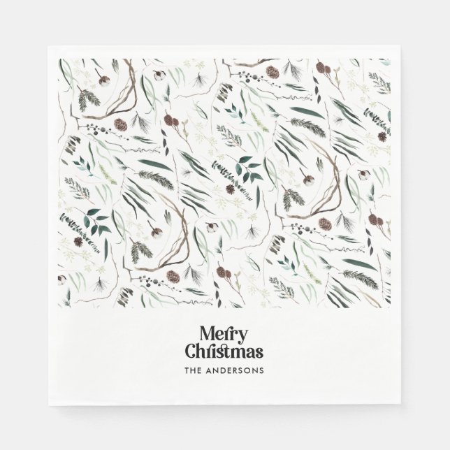 Schwarz moderne elegante Wasserfarbe botanische ru Serviette (Vorderseite)