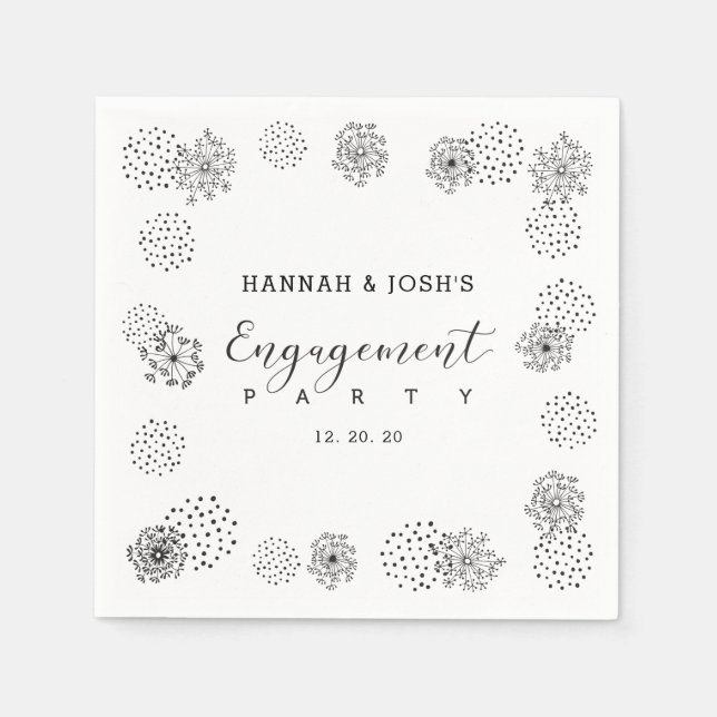 Schwarz | Moderne florale Engagement Partei Neapel Serviette (Vorderseite)