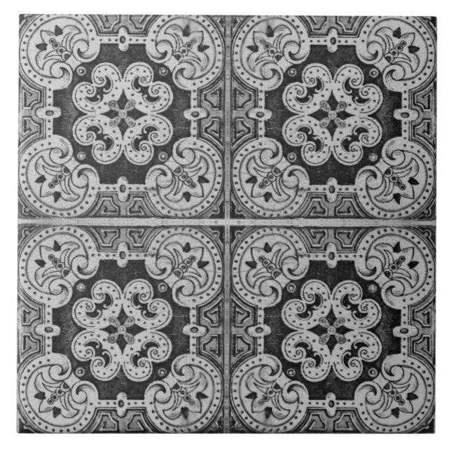 Schwarz Moderne florale portugiesische Azulejos de Fliese (Vorderseite)