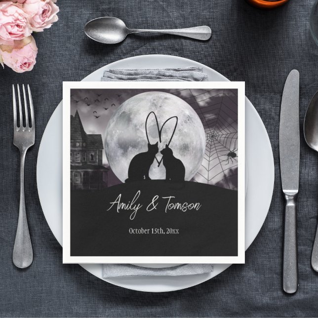 Schwarz-Moderne Halloween-Verlobung Serviette (Von Creator hochgeladen)