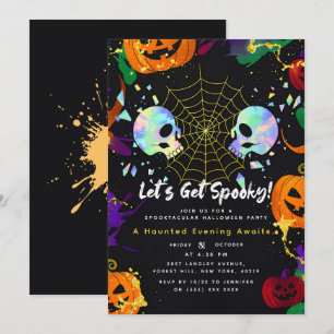 Schwarz Moderne Pumpkin Imitats Opal Halloween S Einladung