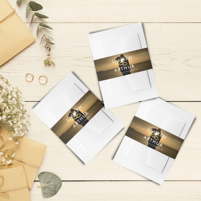 Schwarz Moderne schicke Ultra-Minimal-Foto Hochzei Einladungsbanderole (Von Creator hochgeladen)