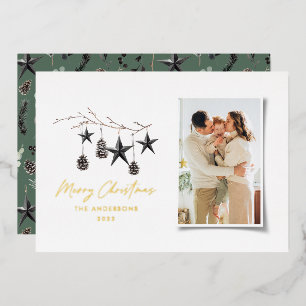 Schwarz-Moderne Skandale elegante Drehbuch Weihnac Folien Feiertagskarte