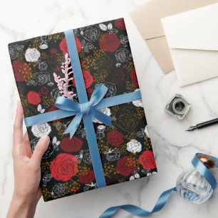Schwarz   Moderne und elegante Imitate Glitzer Flo Geschenkpapier