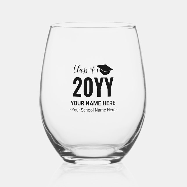 Schwarz | Moderner Abschluss Sondertext Weinglas Ohne Stiel (Vorderseite)