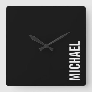 Schwarz Moderner Minimalistischer Personalisierter Quadratische Wanduhr