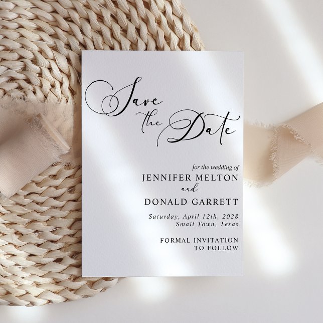 Schwarz Modernes einfaches SkriptWedding Save the  Ankündigungspostkarte (Von Creator hochgeladen)