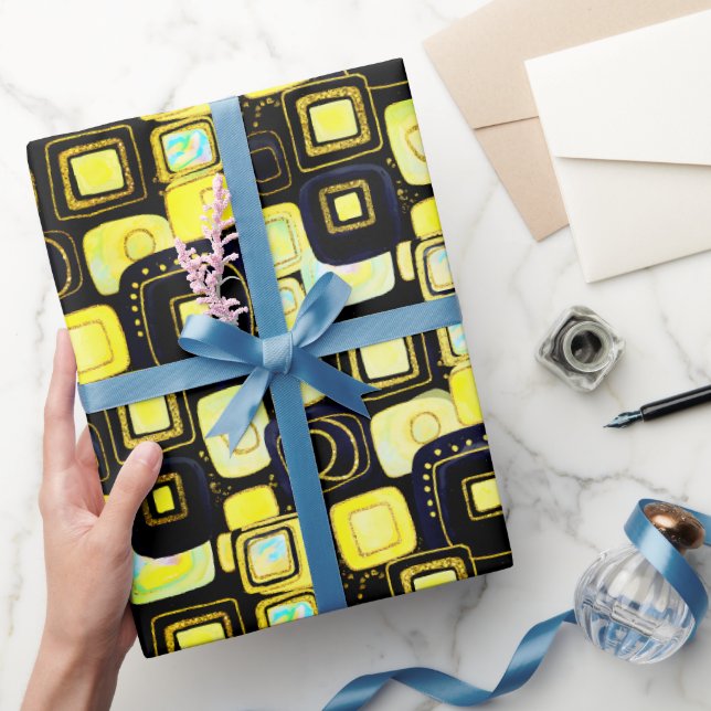 Schwarz | Modernes Imitat Glitzer & Opal Wrapping  Geschenkpapier (Schenken)