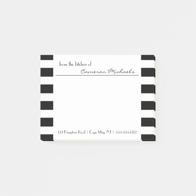 Schwarz | Monogramm der weißen Streifen Post-it Klebezettel (Vorderseite)