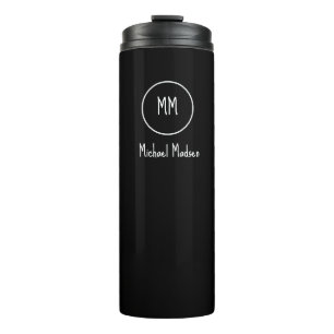 Schwarz, Monogramm, Name Thermal Tumbler Thermosbecher
