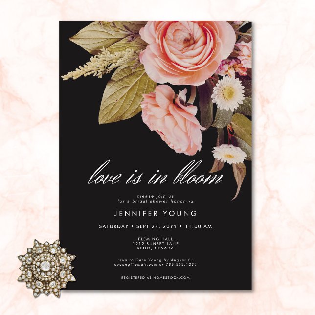 Schwarz-Moody-Rosa-Liebe ist im blühenden Brautpar Einladung (Black Moody Pink Love Is In Bloom Bridal Shower Invitation)