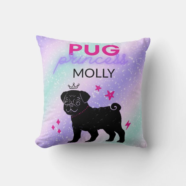SCHWARZ" MOPS PRINCESS" GREIFEN PILLOW PERSONALISI KISSEN (Vorderseite)