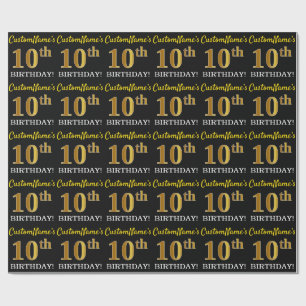 Schwarz, Nachahmung Gold "10. GEBURTSTAG" Geschenkpapier