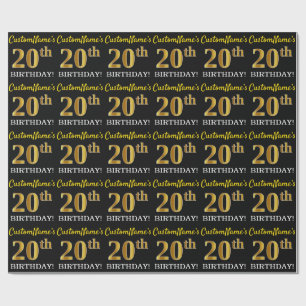 Schwarz, Nachahmung Gold "20. GEBURTSTAG" Geschenkpapier
