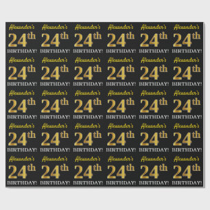 Schwarz, Nachahmung Gold "24. BIRTHDAY" Geschenkpapier