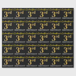 Schwarz, Nachahmung Gold "3. BIRTHDAY" Geschenkpapier