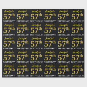 Schwarz, Nachahmung Gold "57. BIRTHDAY" Geschenkpapier