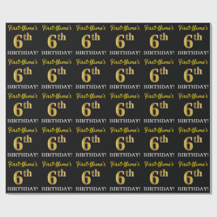 Schwarz, Nachahmung Gold "6. BIRTHDAY" Geschenkpapier