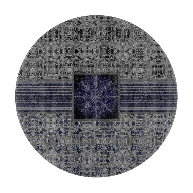 Schwarz, Navy, & Gray X's und O's Pattern Schneidebrett (Vorderseite)