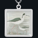 Schwarz-Neckeln am Wasser Versilberte Kette<br><div class="desc">Dieses schlichte und doch wunderschöne Kunstdrucke von zwei schwarzhackigen Pfahlen,  die an einem bewölkten Tag vom Wasser stehend werden,  wird für jedes Zazzle-Produkt perfekt aussehen. Die neutralen Farbtöne sind sehr entspannend und würden eine tolle Ergänzung zu Ihrer Zuhause oder Ihrem Büro darstellen.</div>