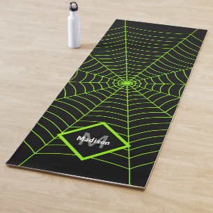 Schwarz-Neon-Grün-Spinnennetz Halloween Monogram Yogamatte